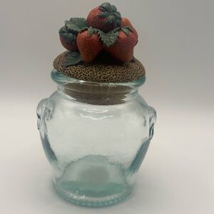 Glass Jar with Strawberry Lid see pictures for small chips